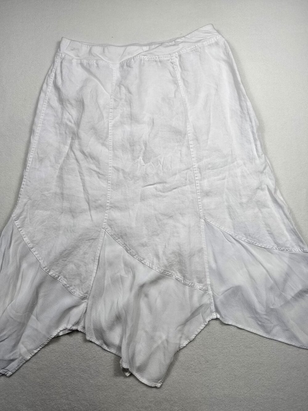 Chicos White Handkerchief Hem Flowy Skirt Size 3 Cotton Ramie XL Lagenlook Boho